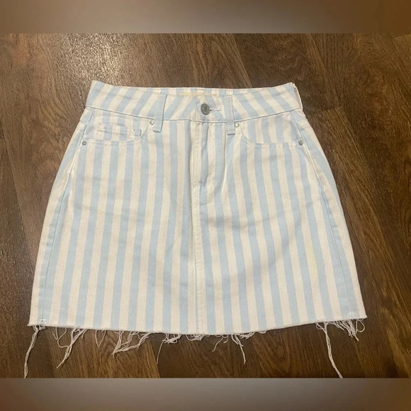 PacSun Blue White Striped denim skirt rough hem Size 23 - Picture 8 of 8